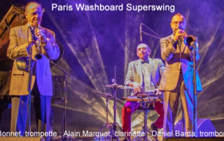 Paris Washboard Superswing : Louis Mazetier, piano ; Michel Bonnet, trompette ; Alain Marquet, clarinette ; Daniel Barda, trombone ; Charles Prévost, washboard.