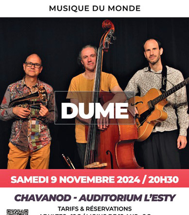 Dume en concert Samedi 9 Novembre, à Chavanod 74650, salle de l'ESTY, 3 place de la mairie., à 20h30