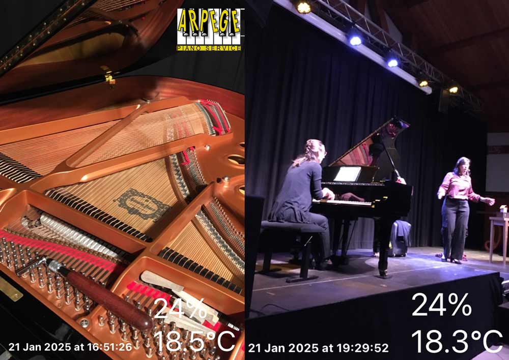 Préparation du piano pour concert Melissa Dessaigne, piano et Emilie Broyer, chant : Rêves de voyages, Val Thorens